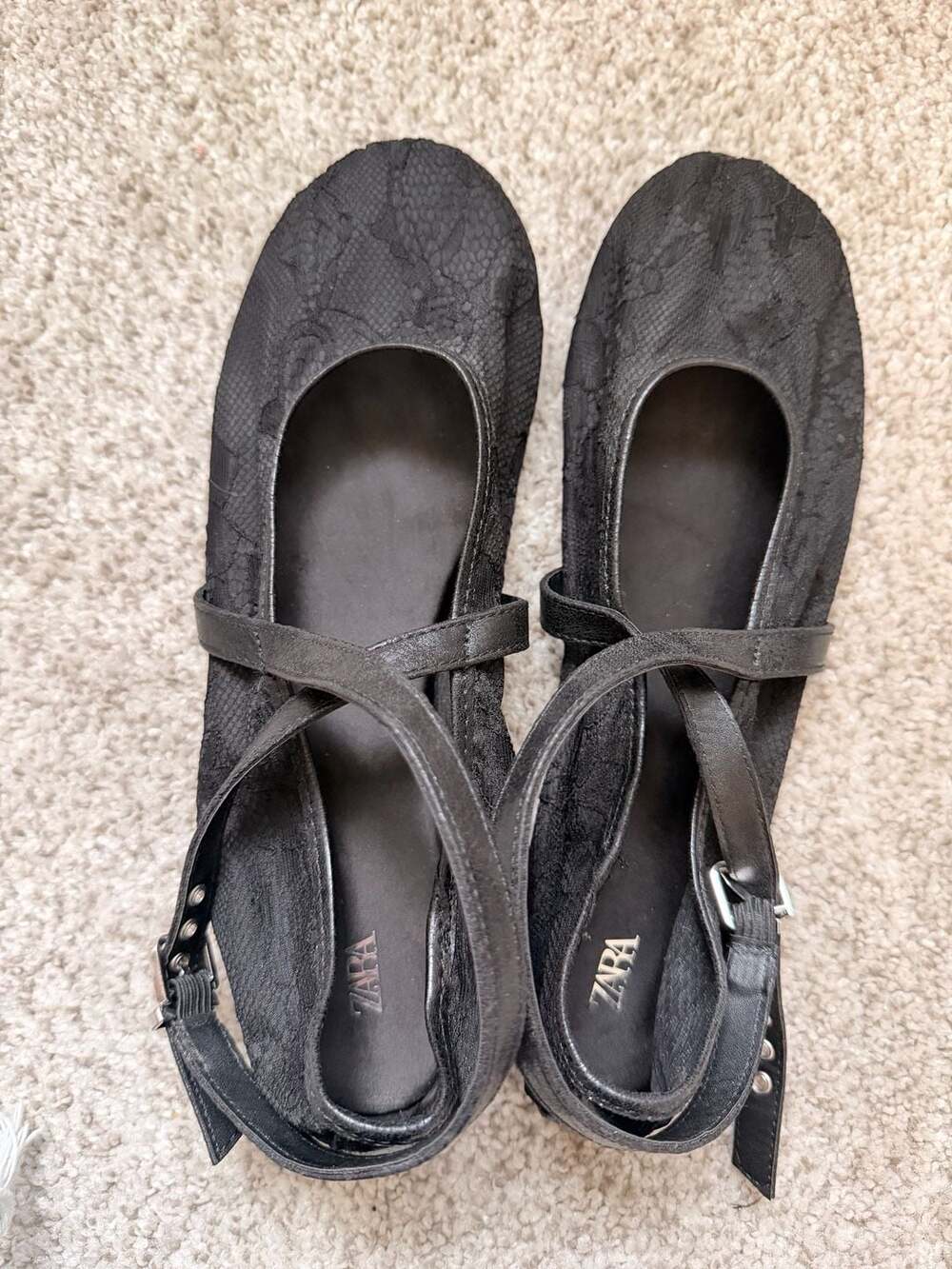 Zara Black Lace Mary Jane Flats